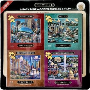 DOWDLE 4-Pack Mini Wooden Puzzles & Tray-American Cities Set, Assembly Tray Wood